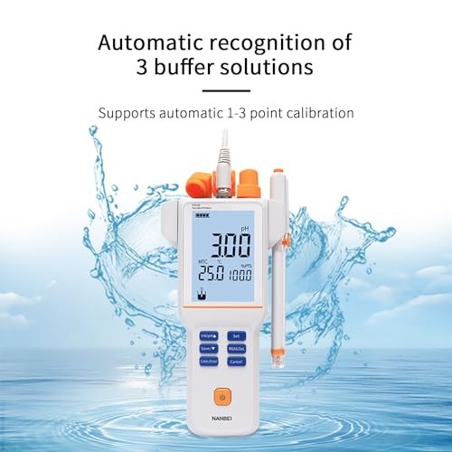 Lab Portable pH Meter, 200 Sets of Data Storage,1-3Points Auto