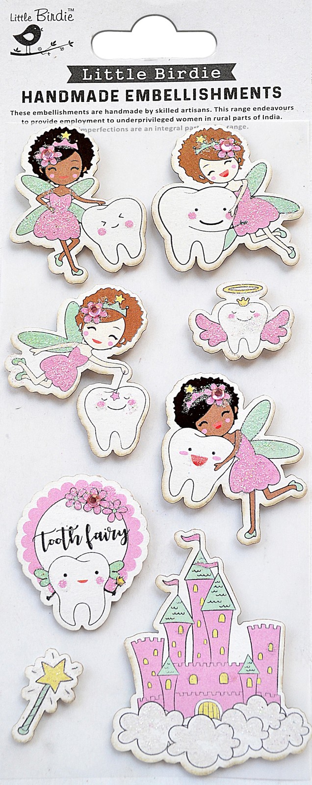 Little Birdie Baby Embellishments 8/Pkg-Tooth Fairy Pink