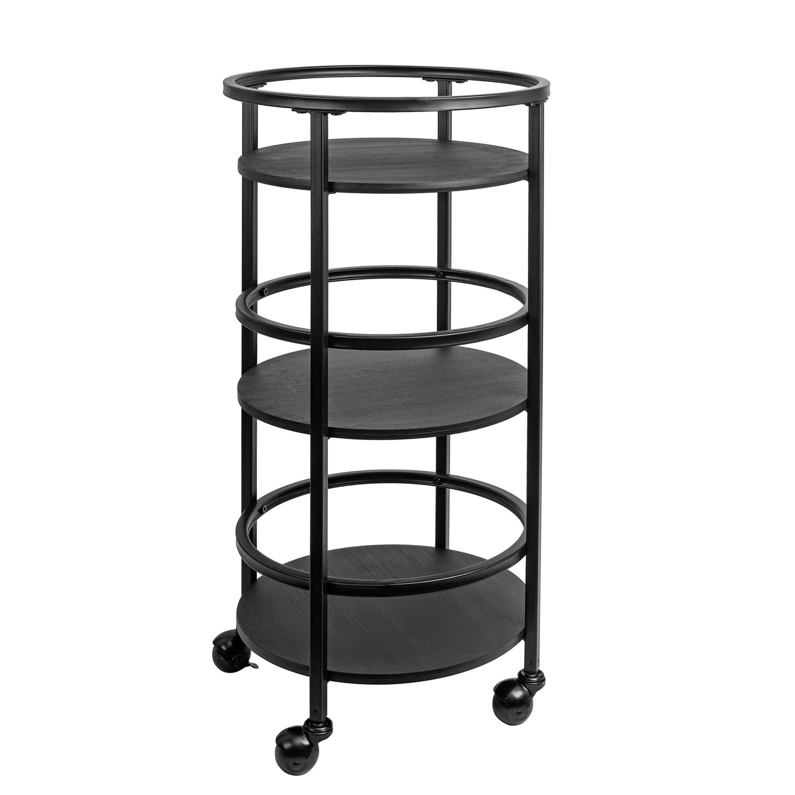 32" 3-Tier Rolling Round Kitchen Storage Bar Cart, Black