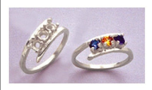 Sterling Silver Pre-Notched Mother's Ring Setting For (3) 3mm Round Gems Size 7