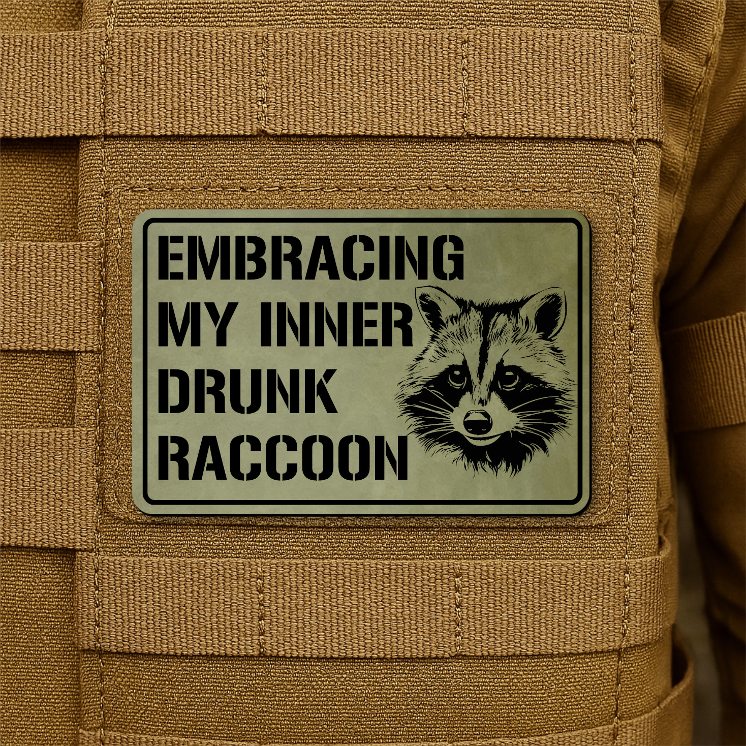 Inner Drunken Raccoon Morale Patch 2"x3" Hook & Loop Funny Engraved Tactical