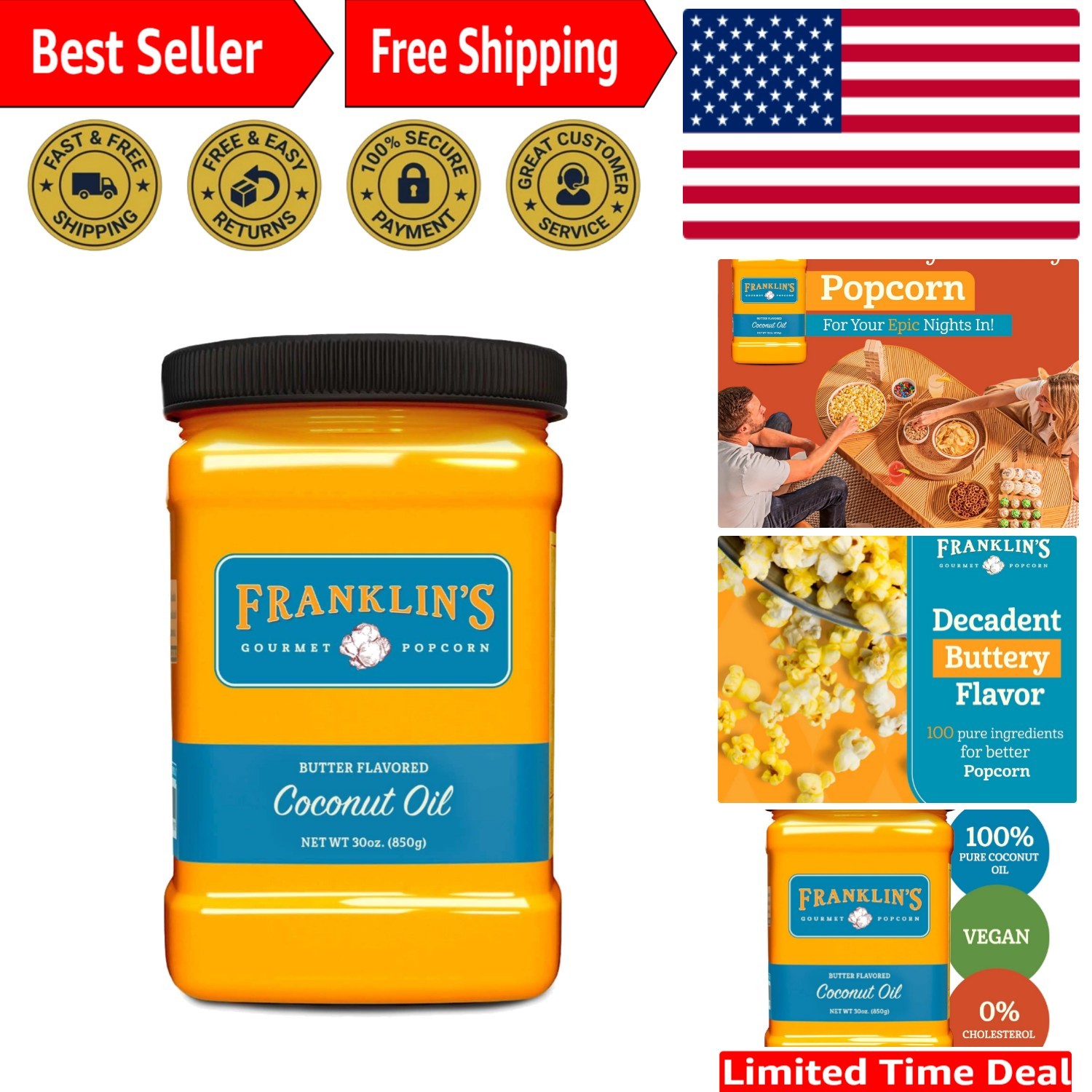 30oz Franklin's Gourmet Coconut Oil - The Ultimate  Movie Theater Flavor