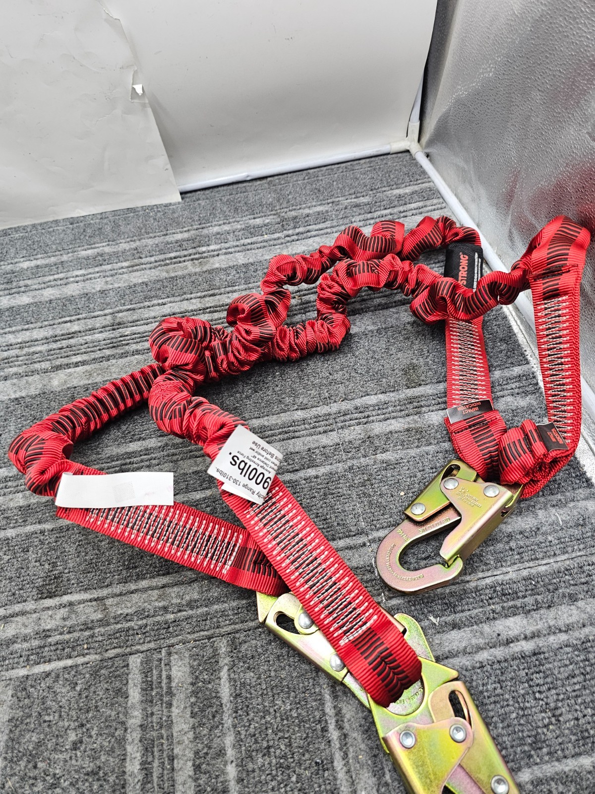KStrong 6 ft. Elasticated Shock Absorbing Lanyard Red with Snap Hooks