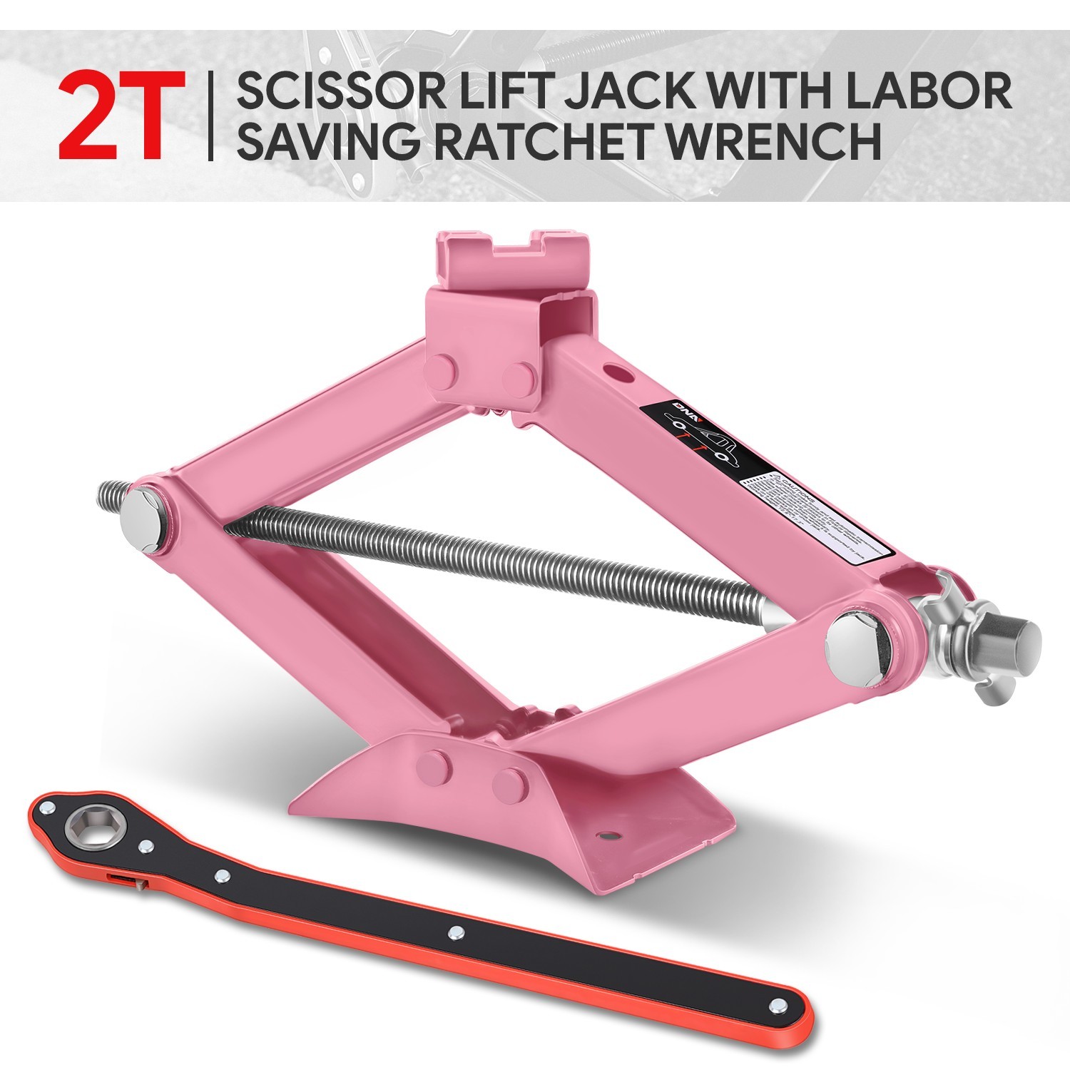 4409lbs Capacity 17.4in Lift Steel Pink Leveling Scissor Jack Tools SUV Wagon