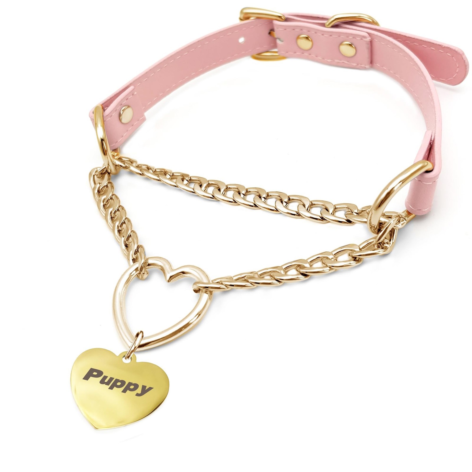 paloli Leather Slip Chain Choker – Adjustable PU Vegan Collar With Heart R