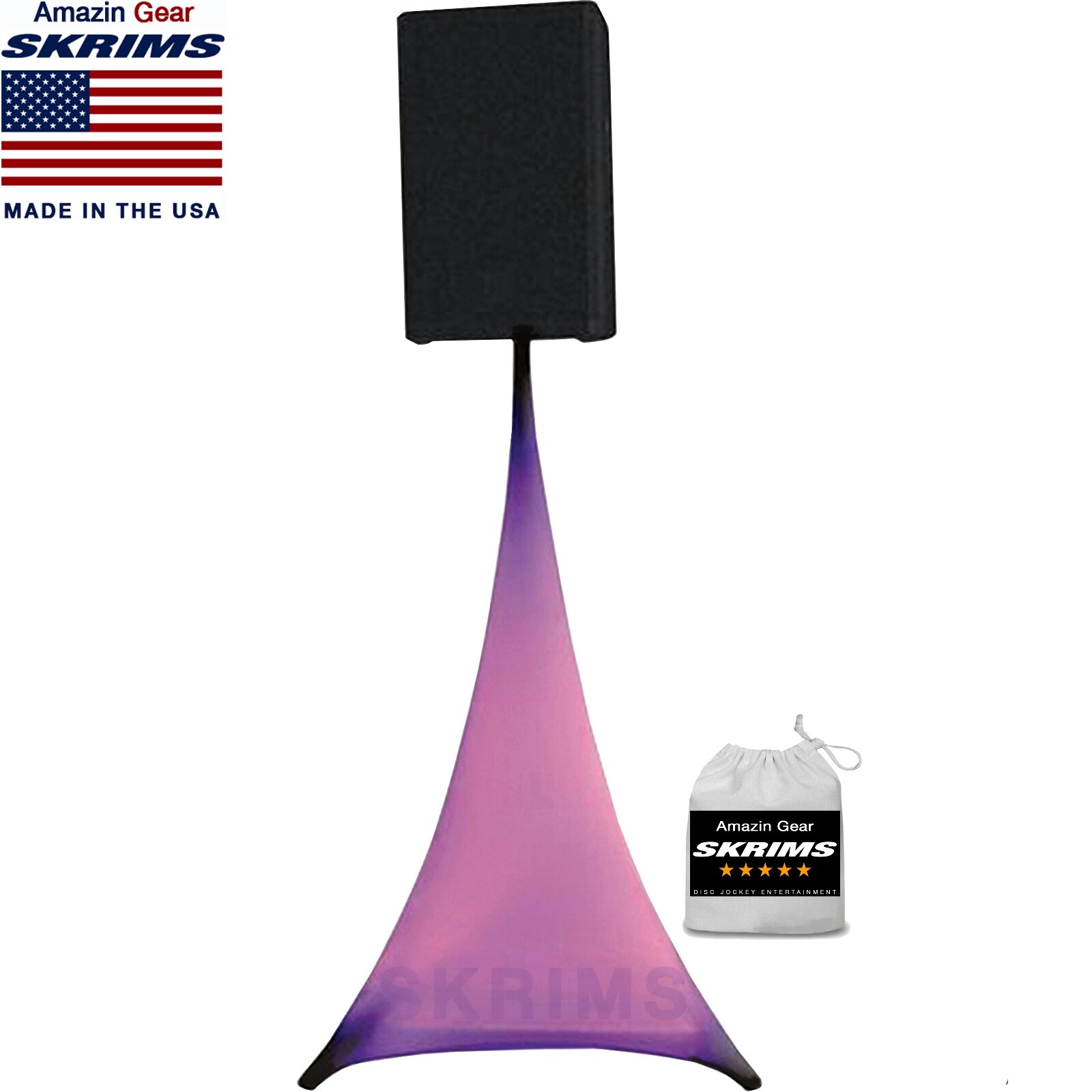 PRO DJ Speaker Stand Cover, 3-Sided Tripod Scrim+Bag, Wrinkle-Free Stretch White