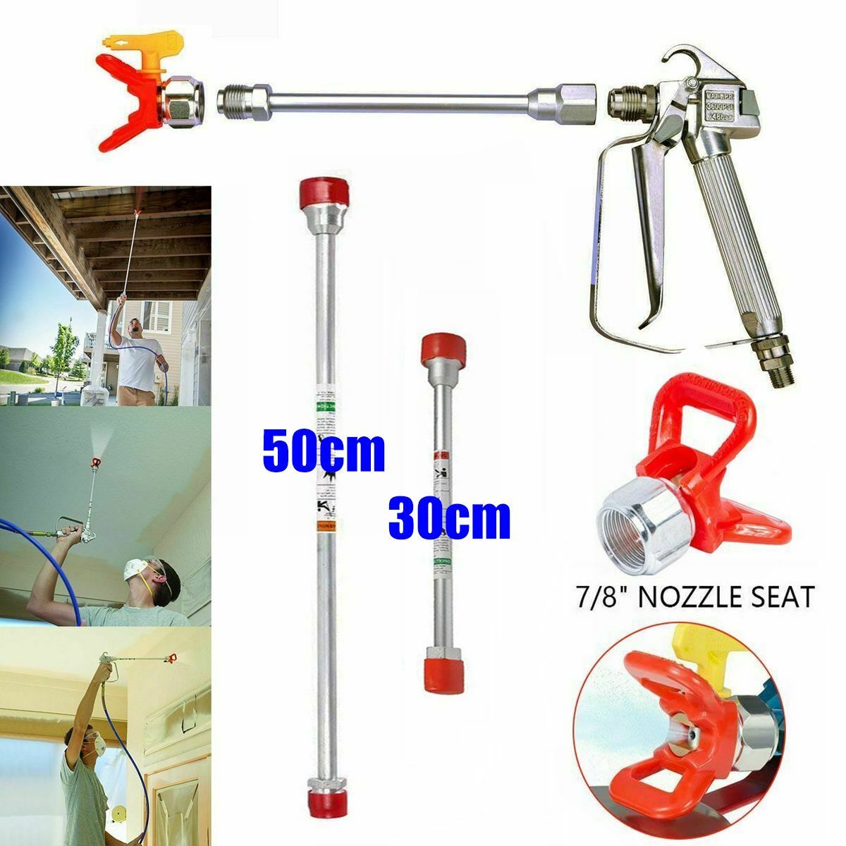 Airless Paint Sprayer Spray Gun Tip Extension Pole Rod Spray w/ 7/8" Nozzle Seat