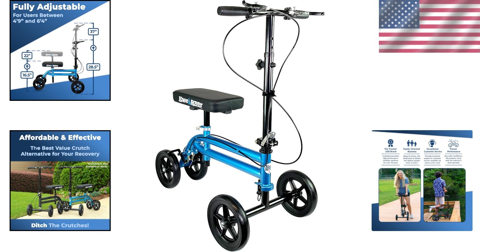 Foldable Steerable Knee Scooter - Reliable Mobility Aid for Foot Surgery, Blue