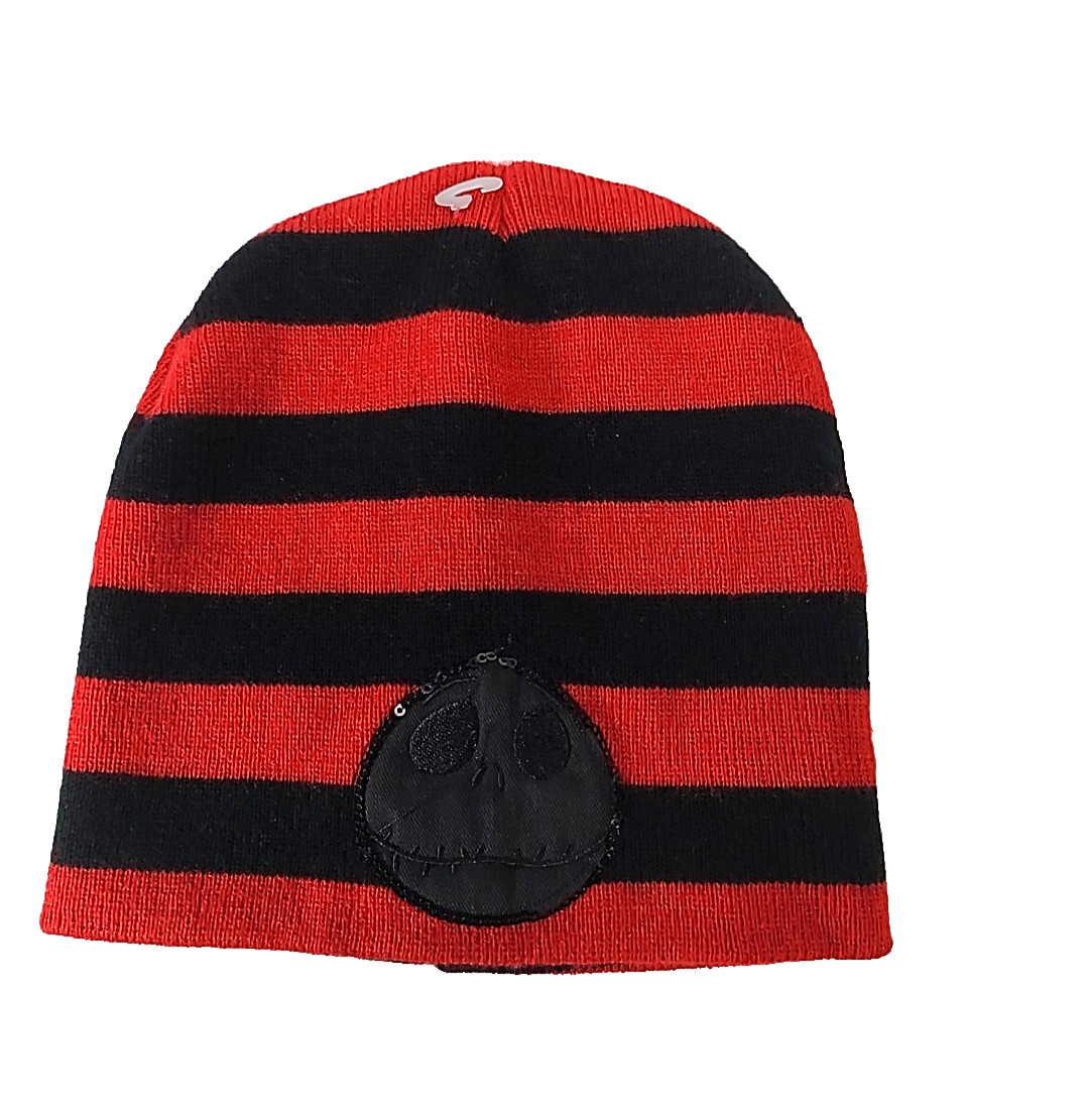 Disney Nightmare Before Christmas Jack Skellington Stripe Knit Beanie Tim Burton