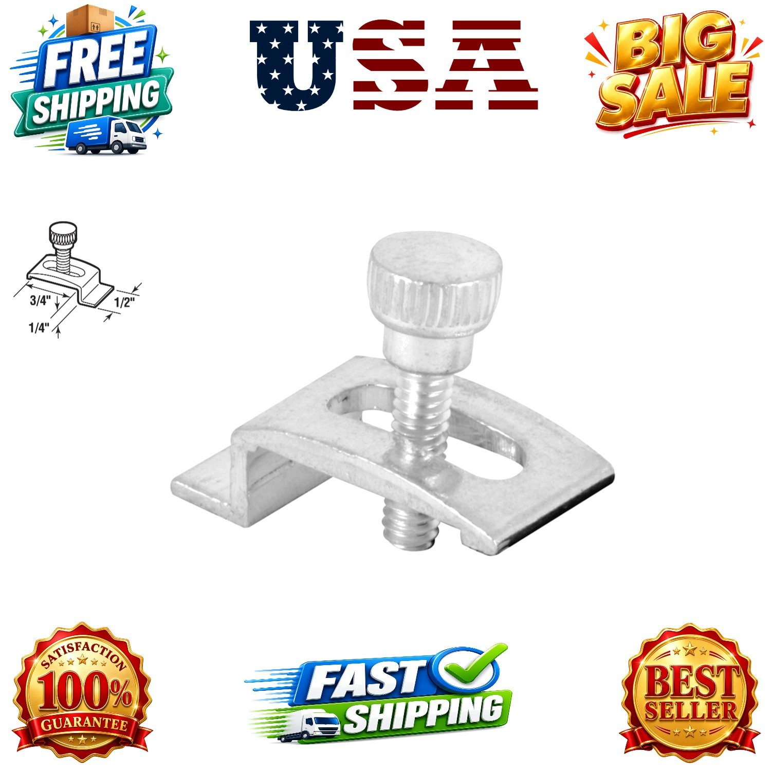 Storm Door Panel Clip, 1/4 In., Aluminum, 8 Pack | With Screws