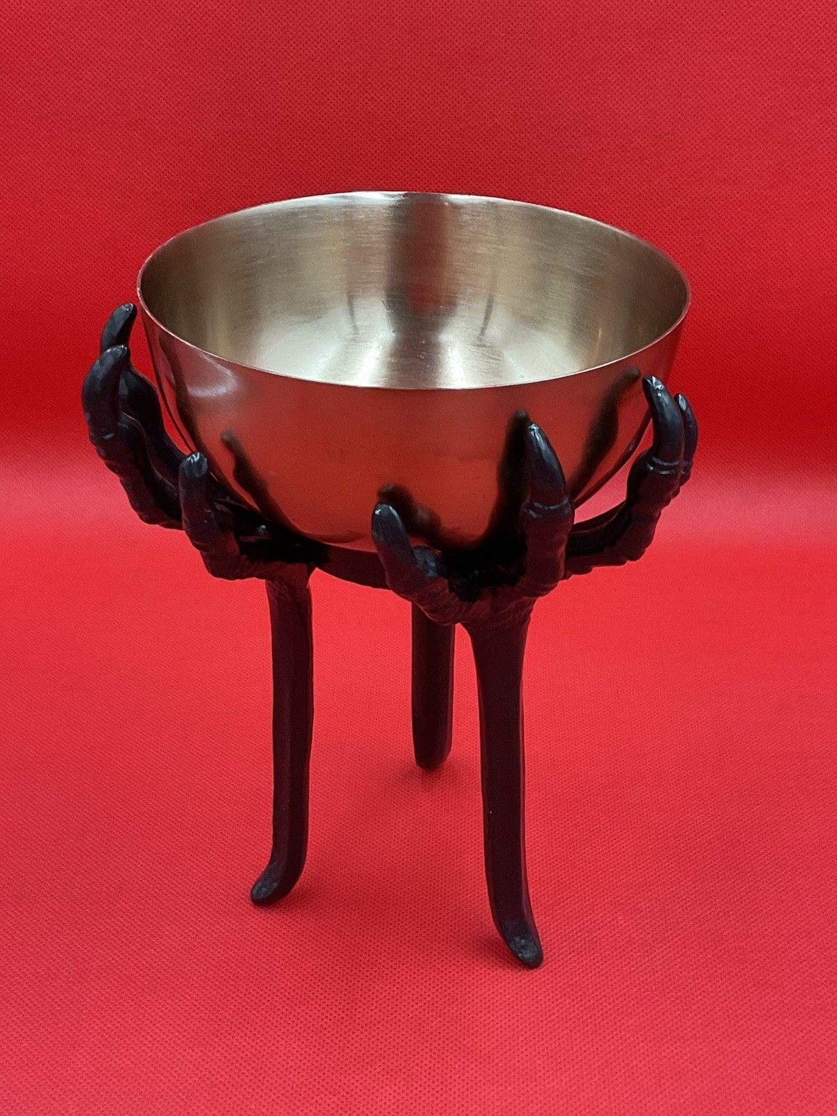 Halloween Raven Talons Stand With Stainless Steel Bowl- Candles/Potion Brewing