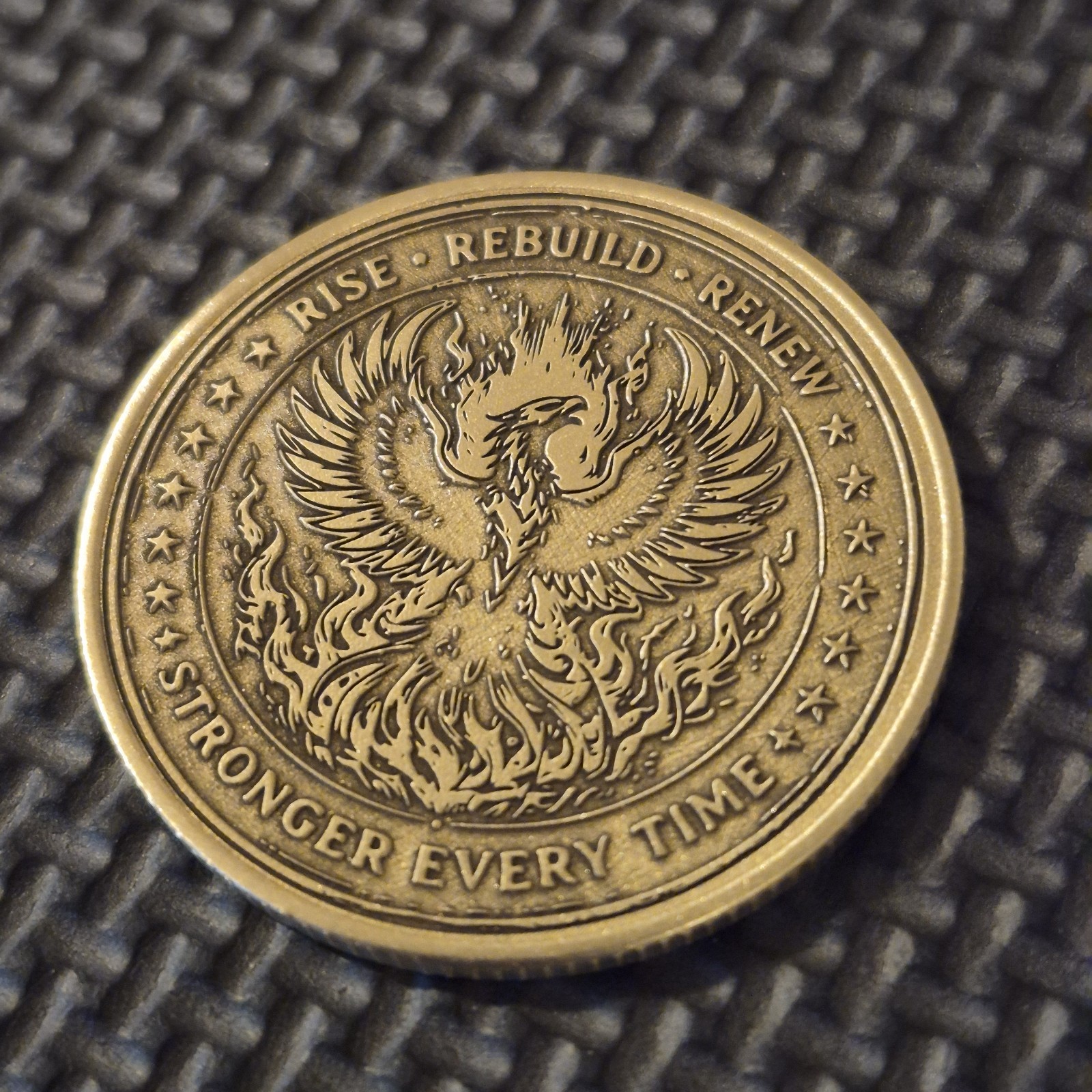 Custom Brass Golf Ball Marker Worry Coin / Rise Renew Phoenix Bird Design / 1.5"