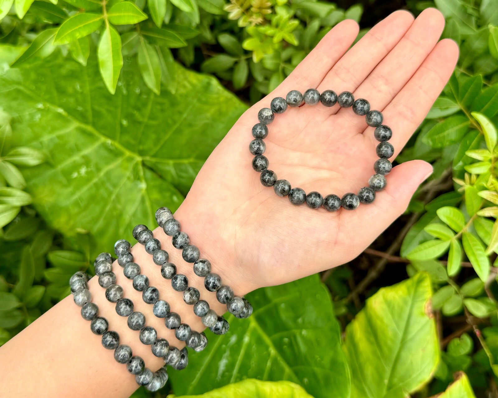 Larvikite Bead Bracelet: 8 mm Round Crystals (Larvikite Stretch Bracelet)