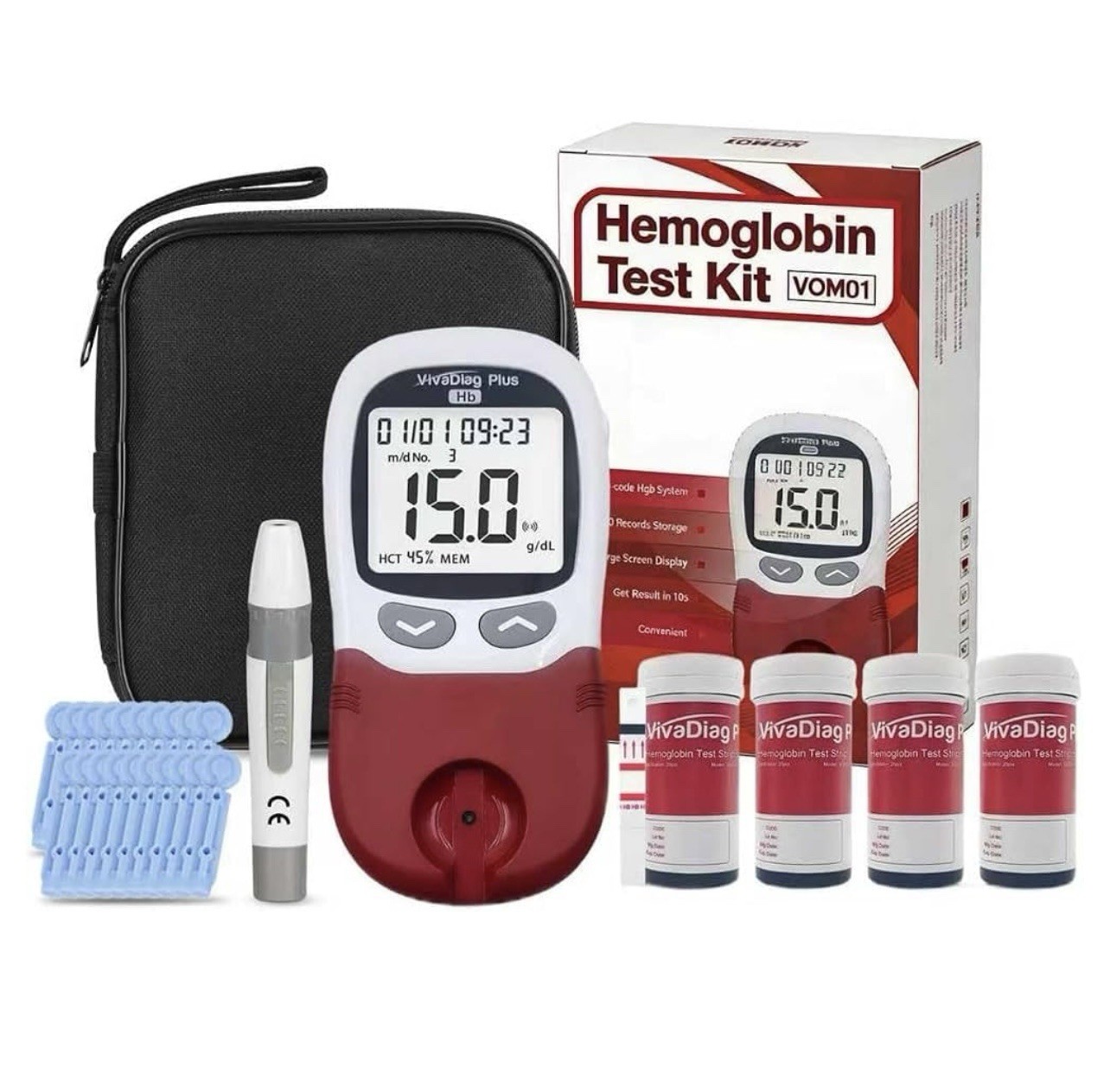 Hemoglobin Test Kit with 100 Hemoglobin Test Strips, VOM01