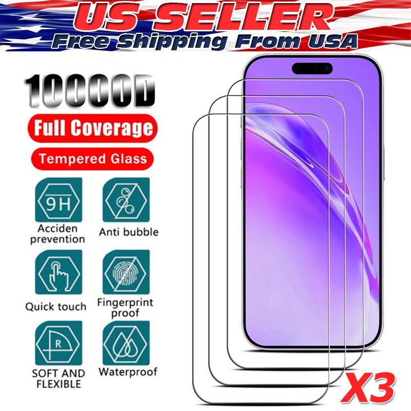3X Tempered Glass Screen Protector For iPhone 17 16 15 14 13 12 11 Pro Max XR 8
