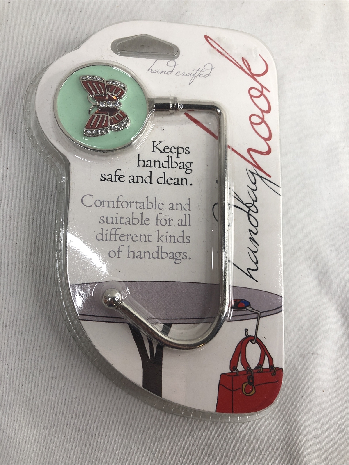 NEW HandCrafted Butterfly Design Handbag Hook Chrome Metal New in Package
