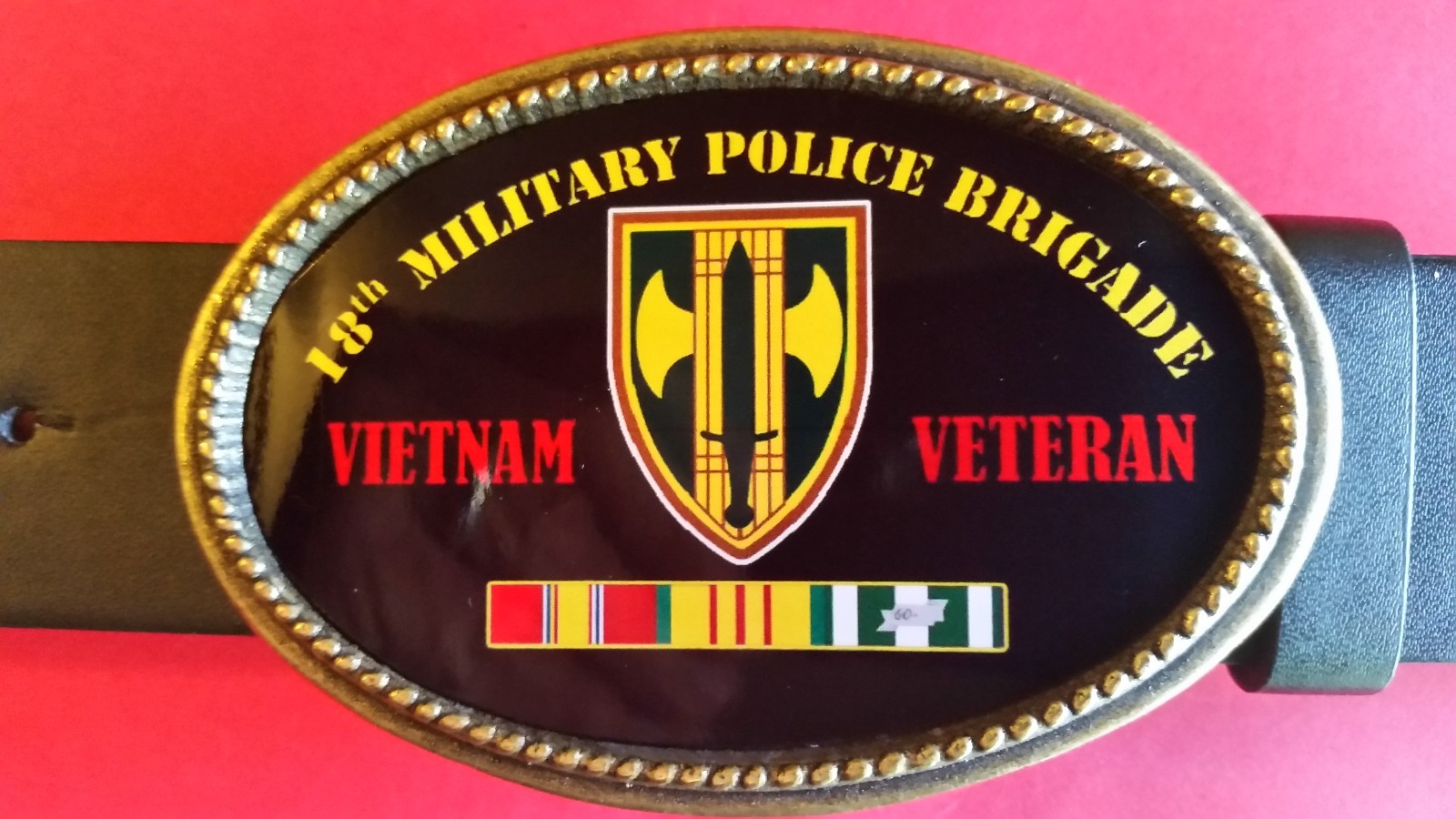 Vietnam Veteran 18th MILITARY POLICE BRIGADE Epoxy Belt  Buckle - NEW!