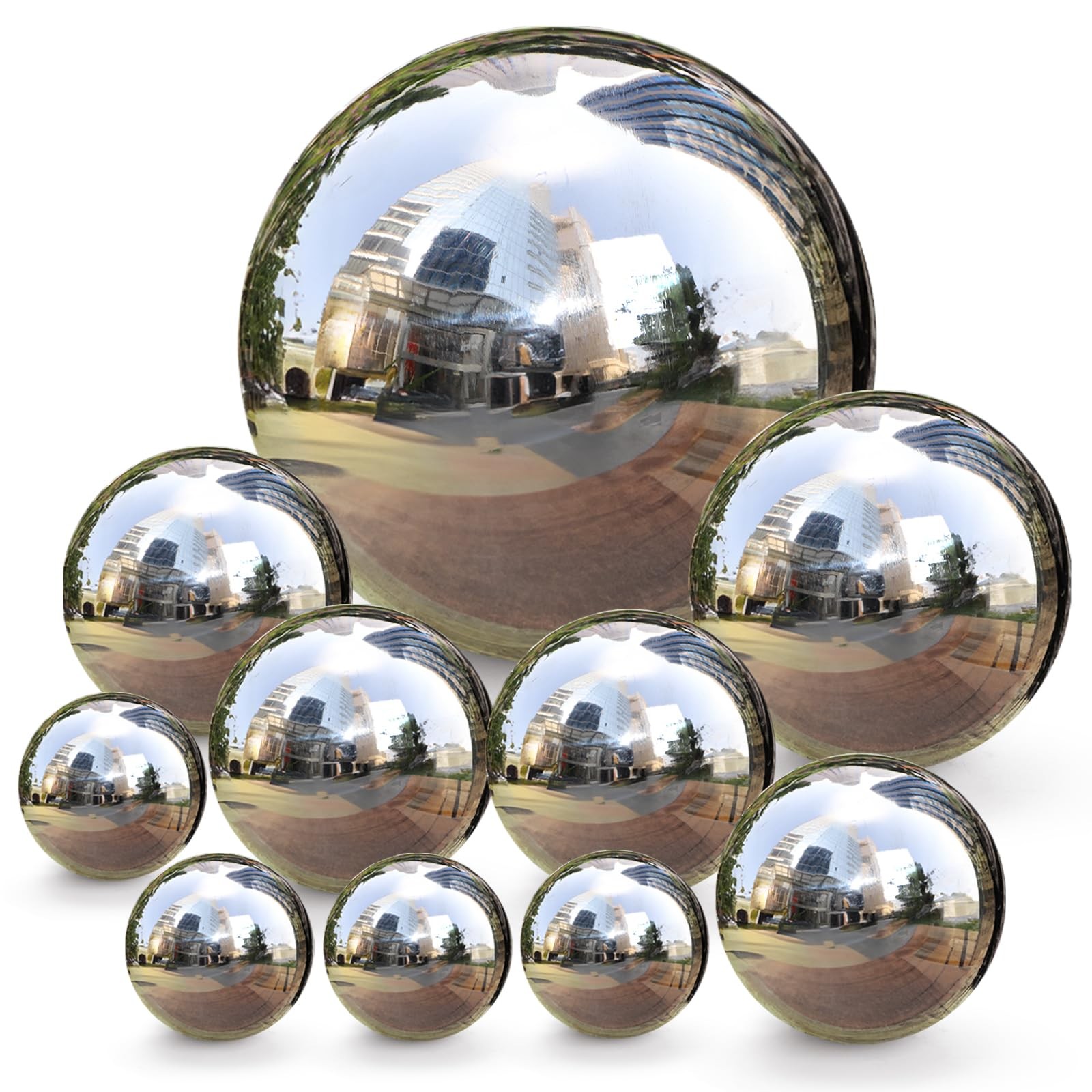 yarlung 10 Pack Stainless Steel Gazing Balls, 50-150 50/80/100/150mm, Silver