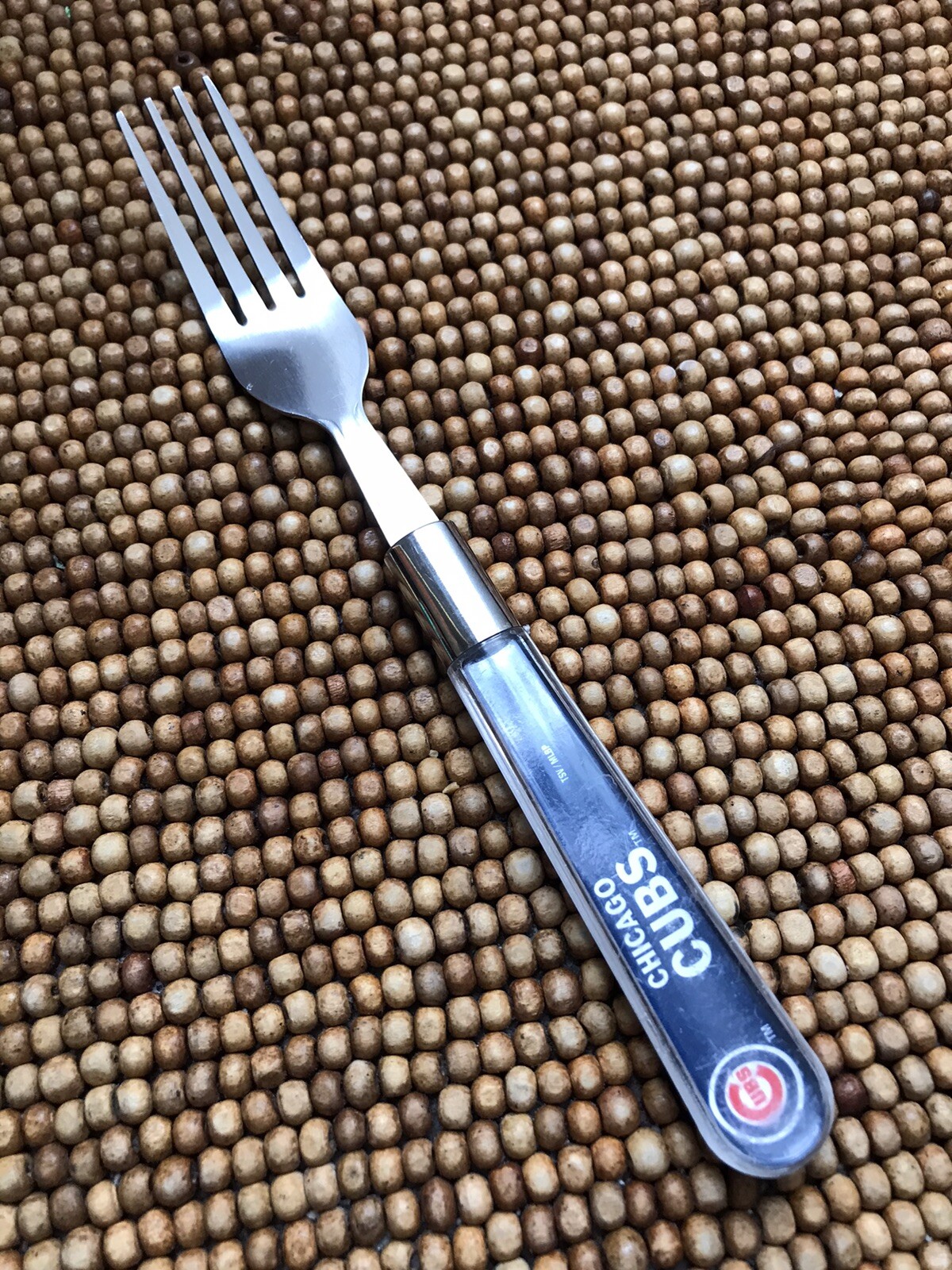 CHICAGO CUBS Baseball Red Blue Stainless Clear Plastic DINNER FORK  7 7/8"