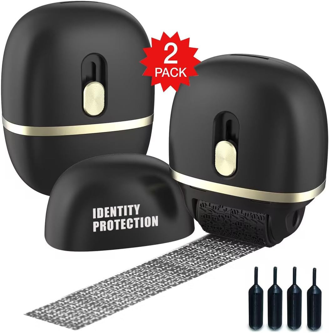 Lomil Identity Protection Roller Stamps 2 Pack Black | Confidential Roller Stamp