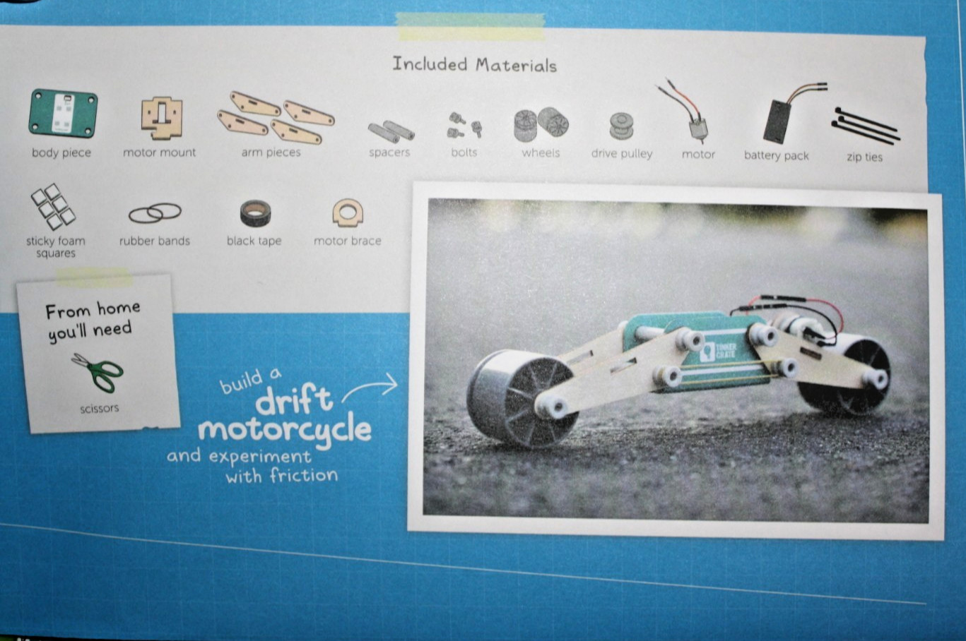 KiwiCo Tinker Crate Drift Motorcycle STEM Project Kit New Sealed Ages 9-14