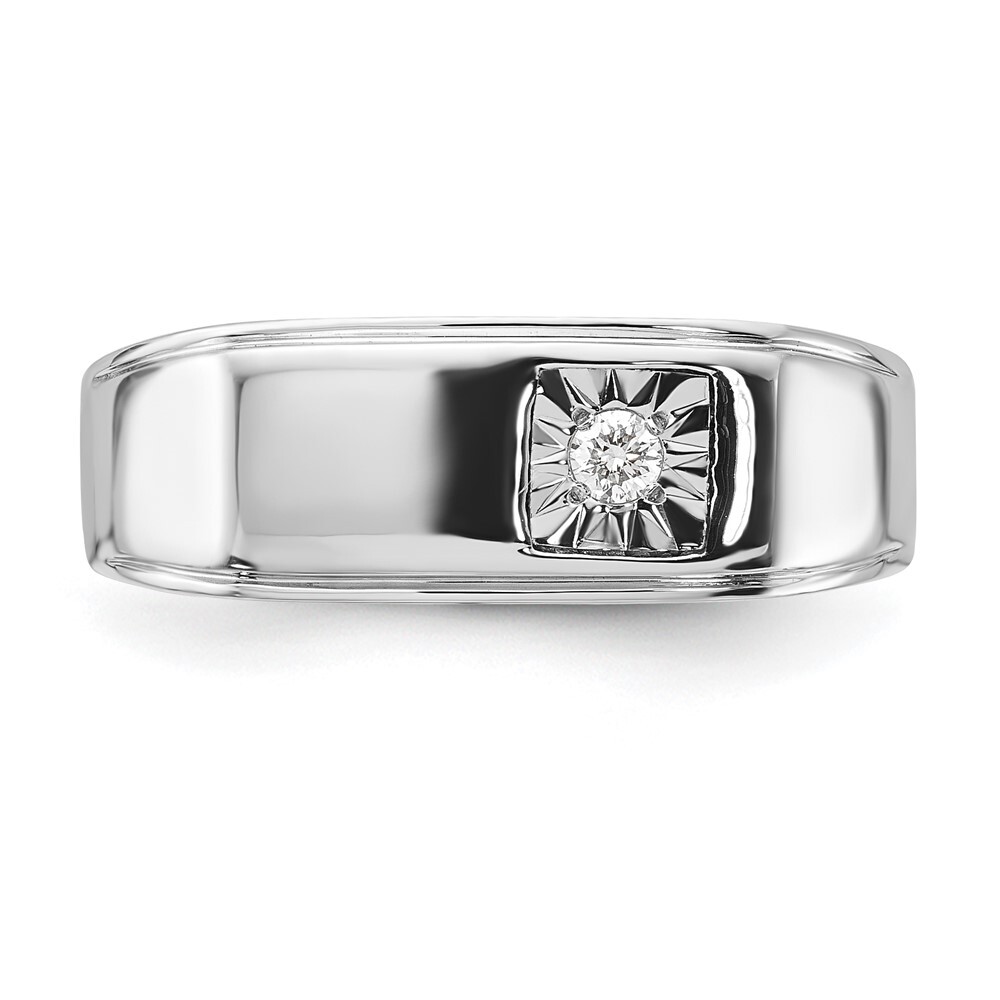 Sterling Silver Rhodium Plated Men's Polished Diamond Ring