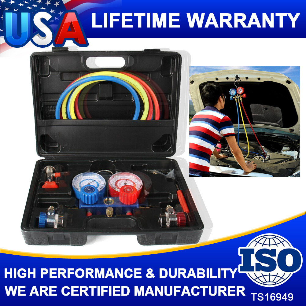 AC Manifold Gauge Set HVAC Air Refrigeration Recharge Kit Auto Tool Kit Black US