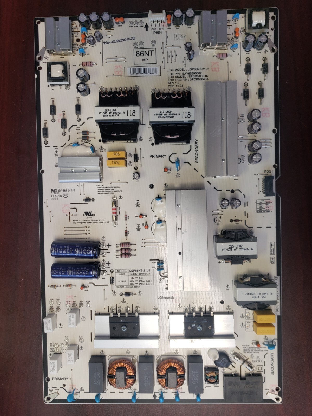 LG 86" EAY65895562 Power Supply Board for 86UQ7590PUD, 86UQ8000AUB, 86NANO75UQA