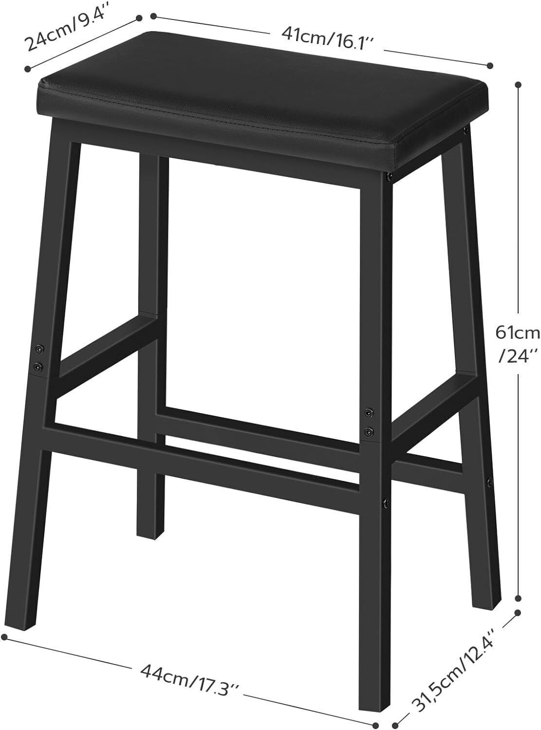 2 Pack Modern 24" Bar Stools Water Stain Resistant Kitchen Dining Room Black US