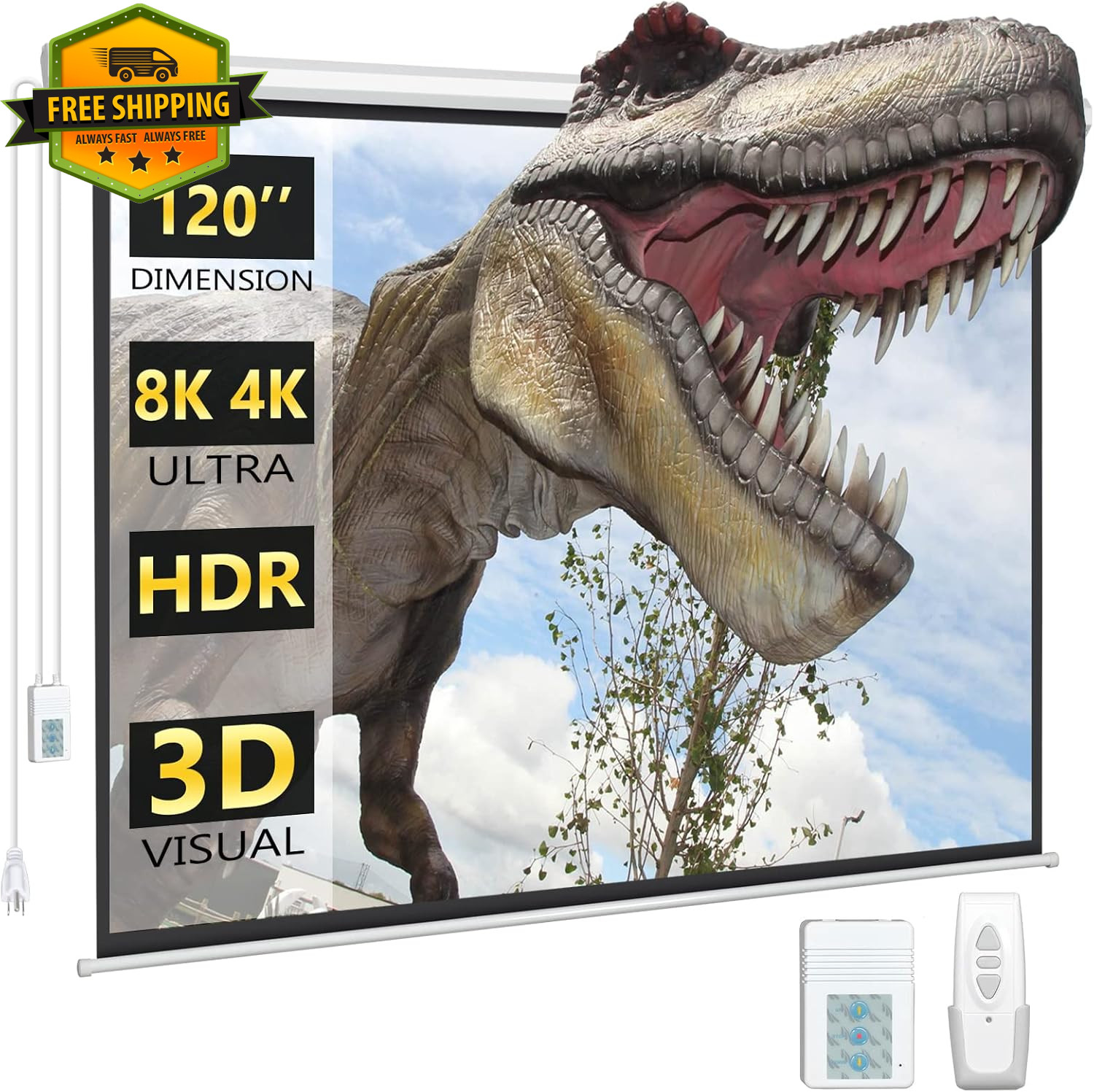 120in Electric Projector Screen with Remote Motorized 4K 3D HD Movie 4:3