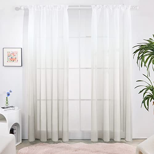 Deconovo Sheer Curtains Voile Rod 52"W x 108"L - Pack of 2 - Light Grey