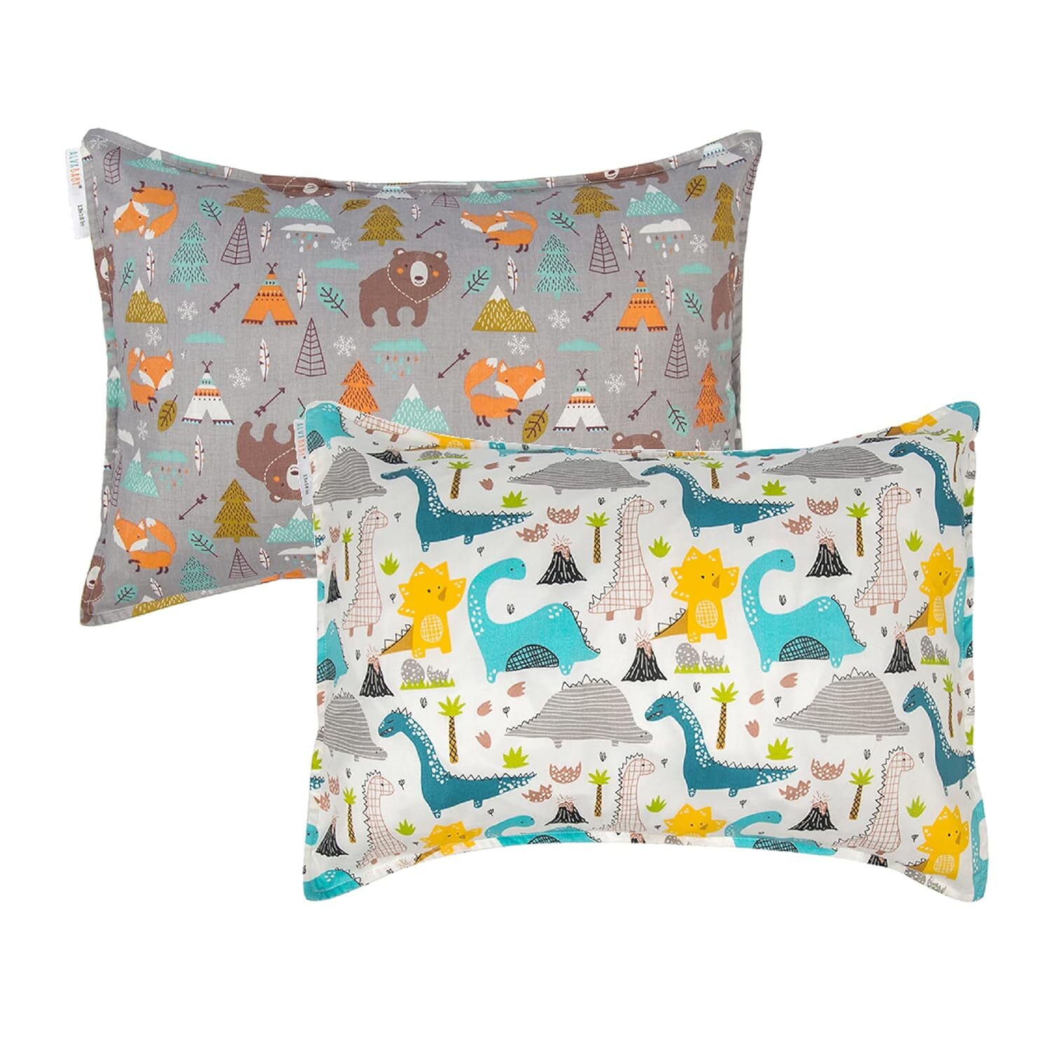 ALVABABY Toddler Pillowcases 13x18 Inch (Pack of 2), 2cotton-1bear+dinosaur