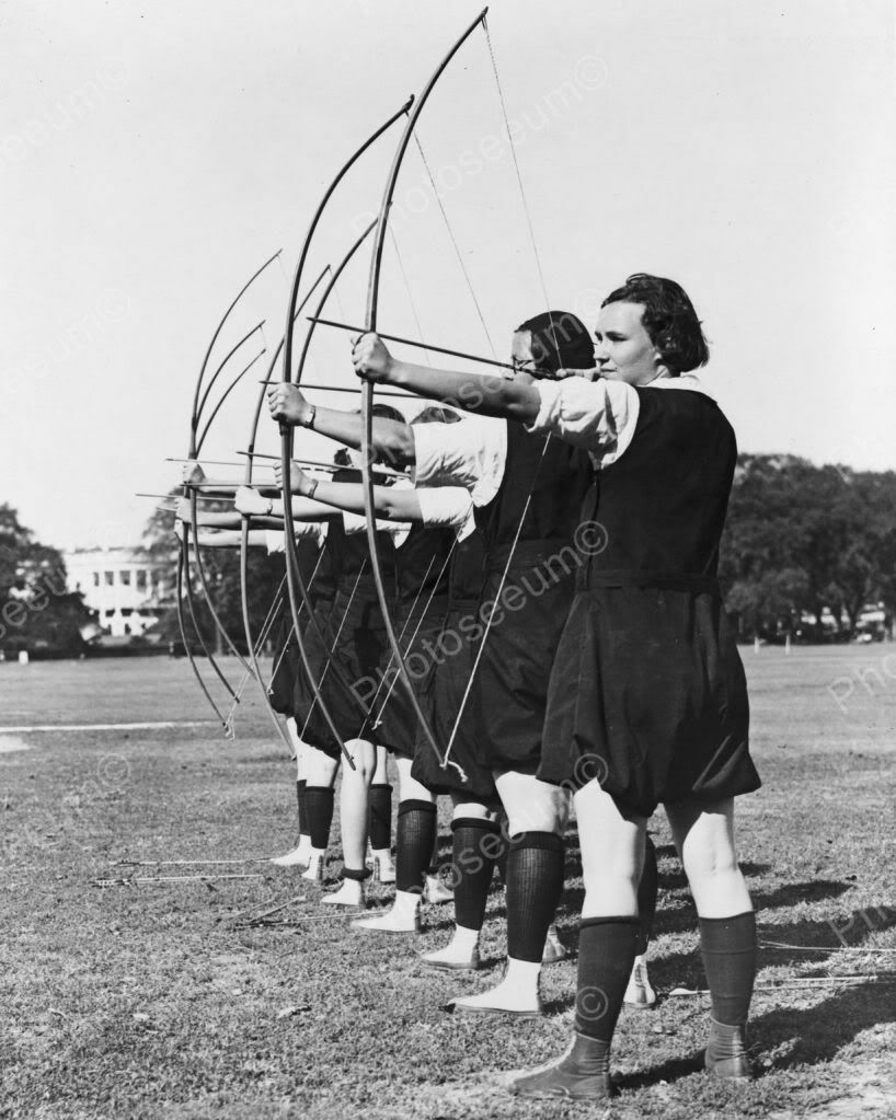 Archery Line Of Girls Aim Bow & Arrows   1900s Reprint 8x10 Old Photo