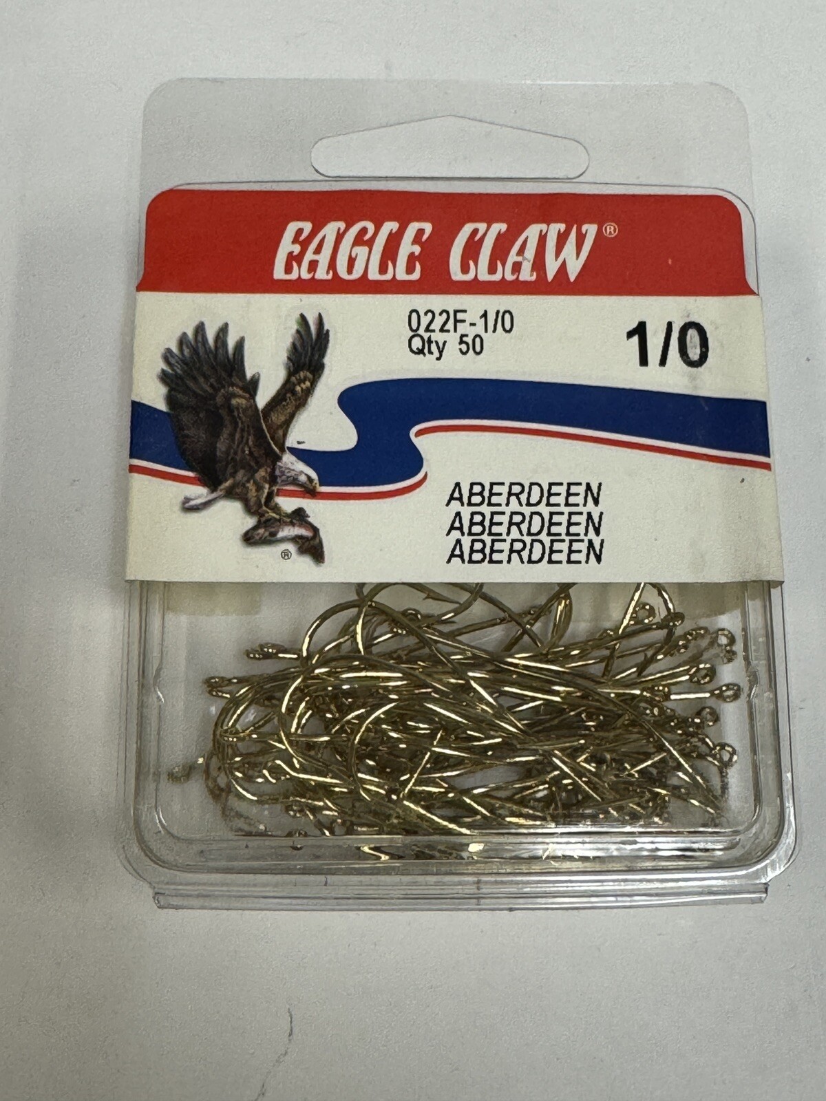 New 50CT Eagle Claw 022F-1/0  Gold Aberdeen Hooks Size 1/0 Made USA