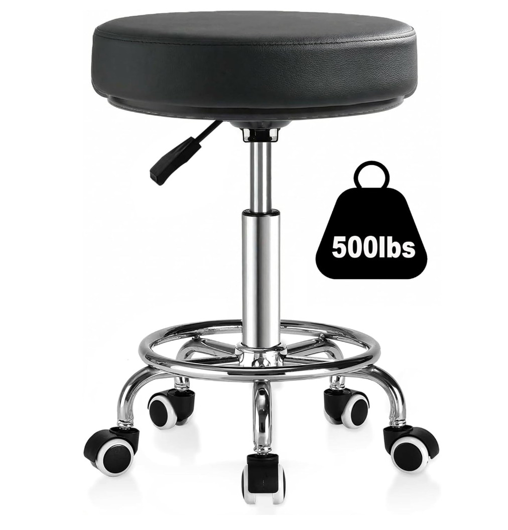 Adjustable Rolling Stool with Wheels 500lb Heavy Duty Round Rolling Stool