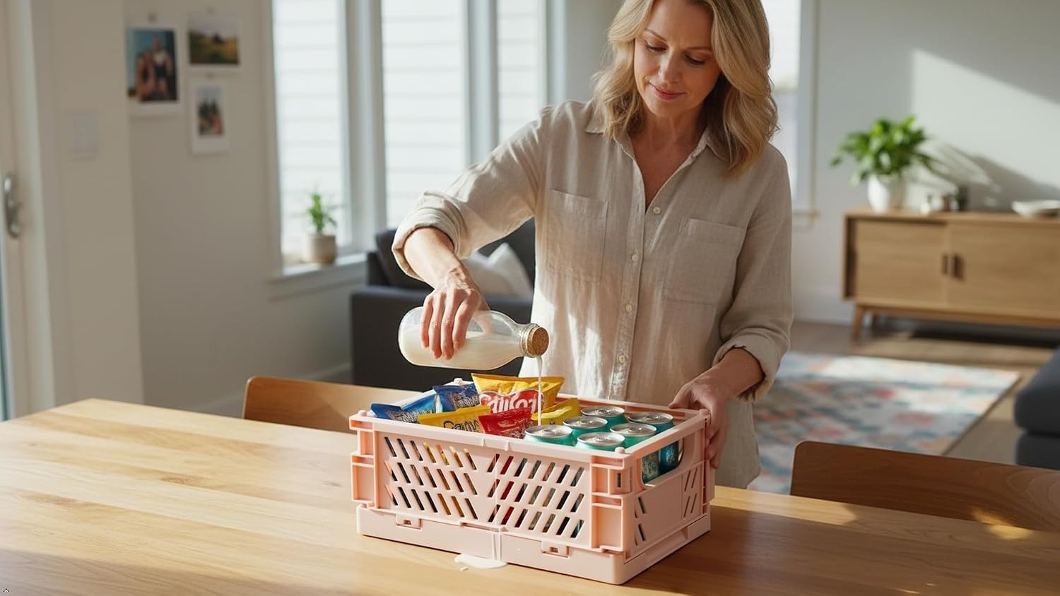 Space-Saving 4 Pack Plastic Folding Crates - Versatile Storage Baskets in Pastel