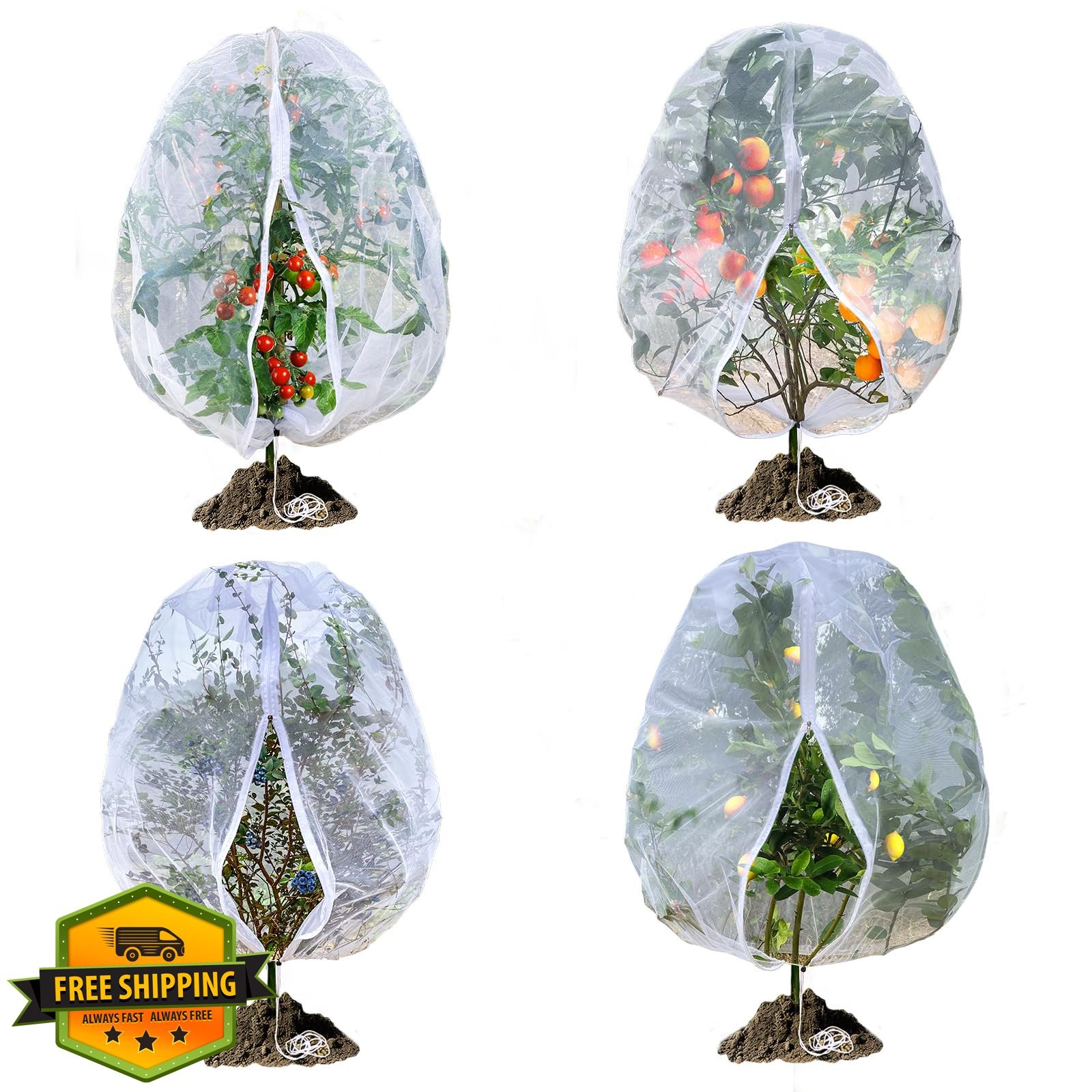 RIFNY 4pk Fruit Tree Netting 3.3x2.6ft Blueberry Bush Zipper Cover White