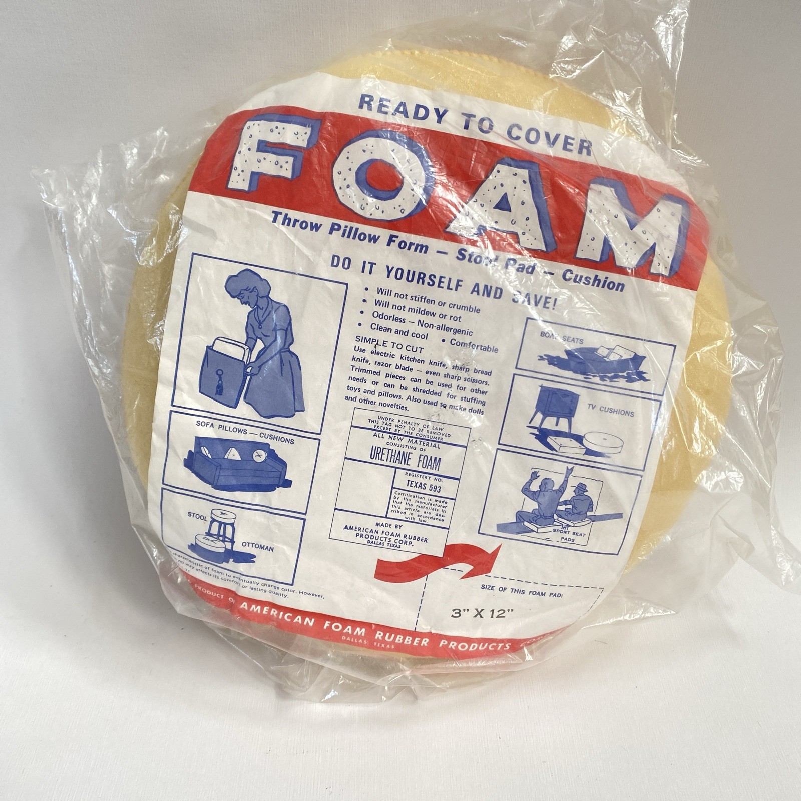 Vintage 12” Round Soft Foam Pillow Form For Crafting