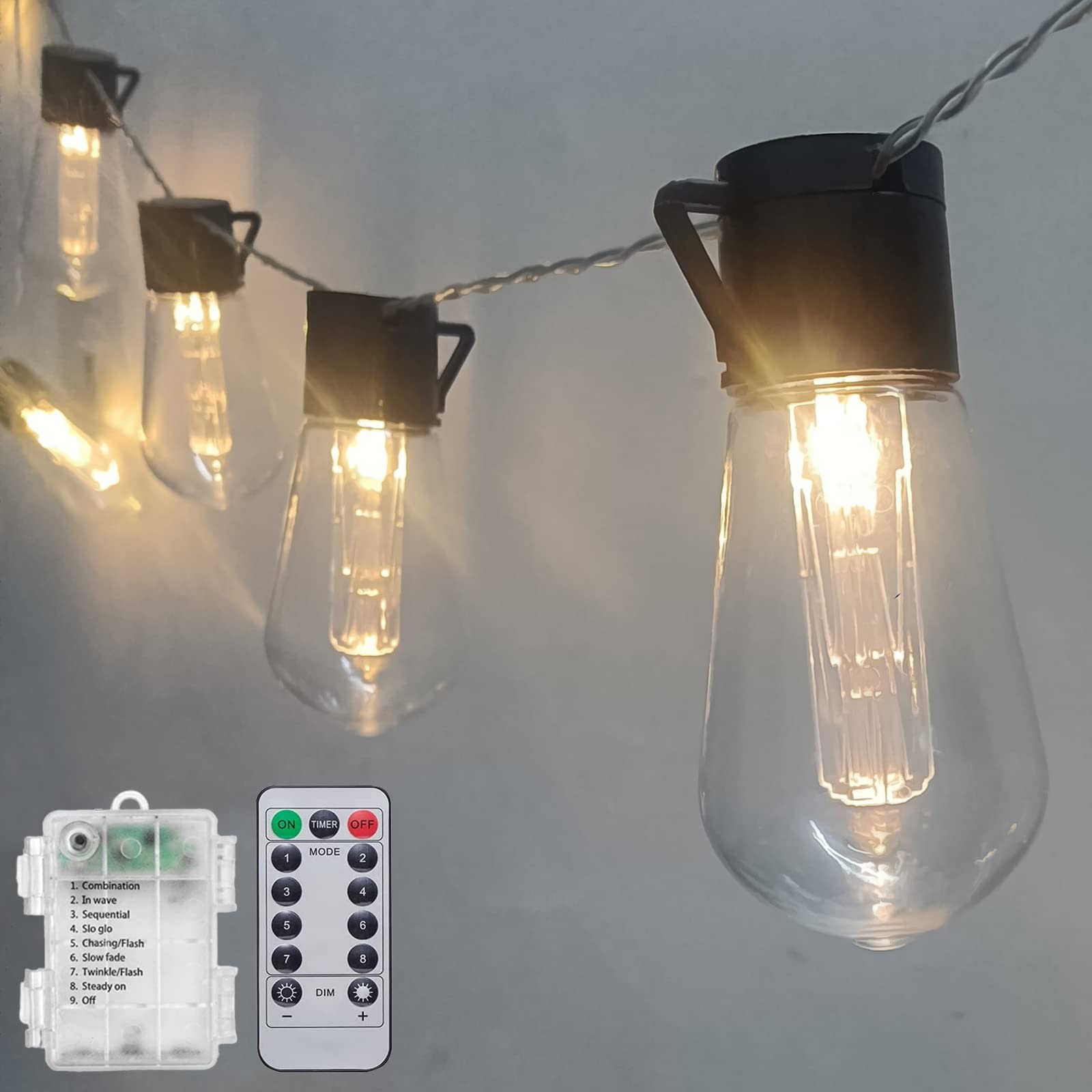 S14 LED Outdoor String Lights 6.7Ft 10 LED Edison String Lights with Remote T...