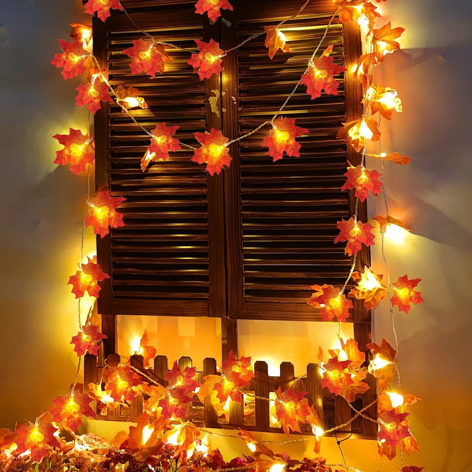 2 Pack Fall Decor Enlarged Maples Leafed Lights Total 20Ft 40LED Fall Decorat...