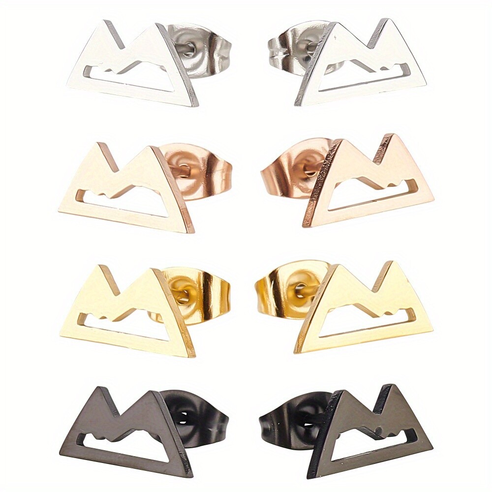 1box 4pair 4 colors Stainless Ssteel Hollow Out Mountain Stud Earrings for Women