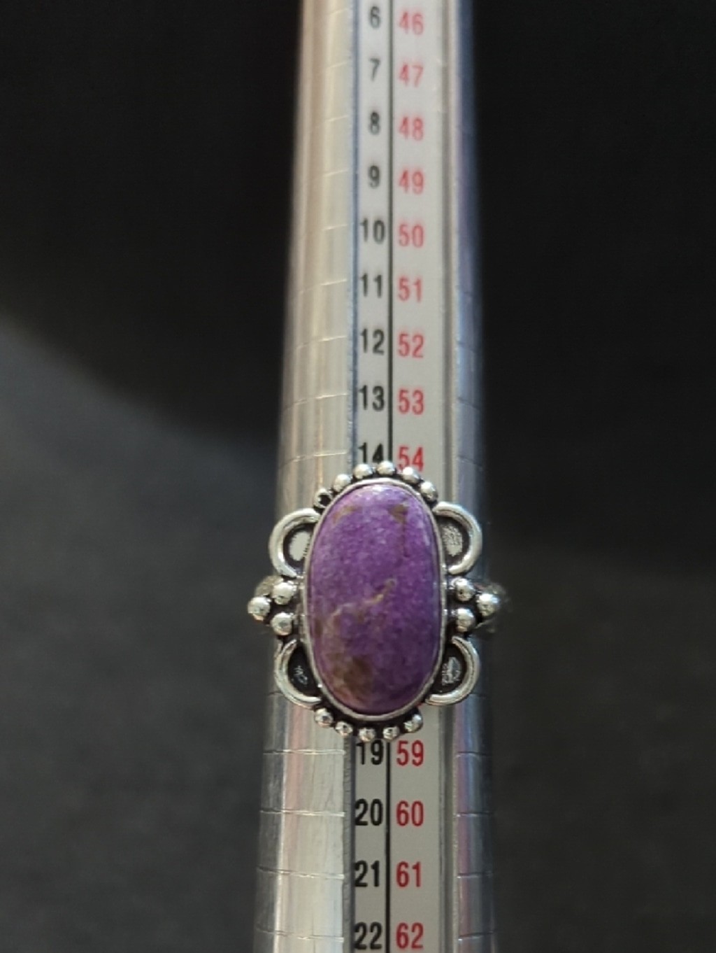 Silver Plated Purple Charoite Gemstone Oval Statement Ring - size 8
