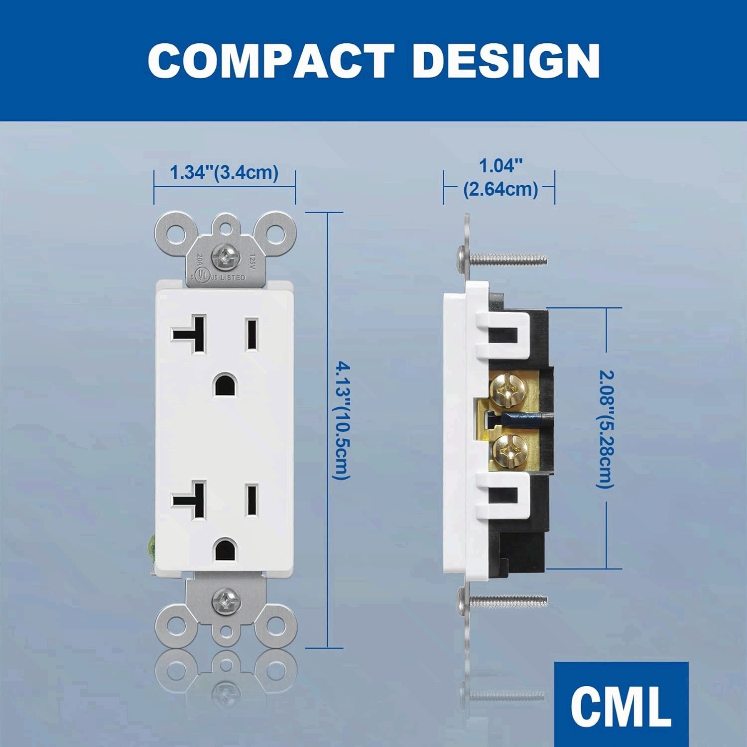 20 Amp Decorator Wall Receptacle, Decor Electrical Outlets, 20A/125V