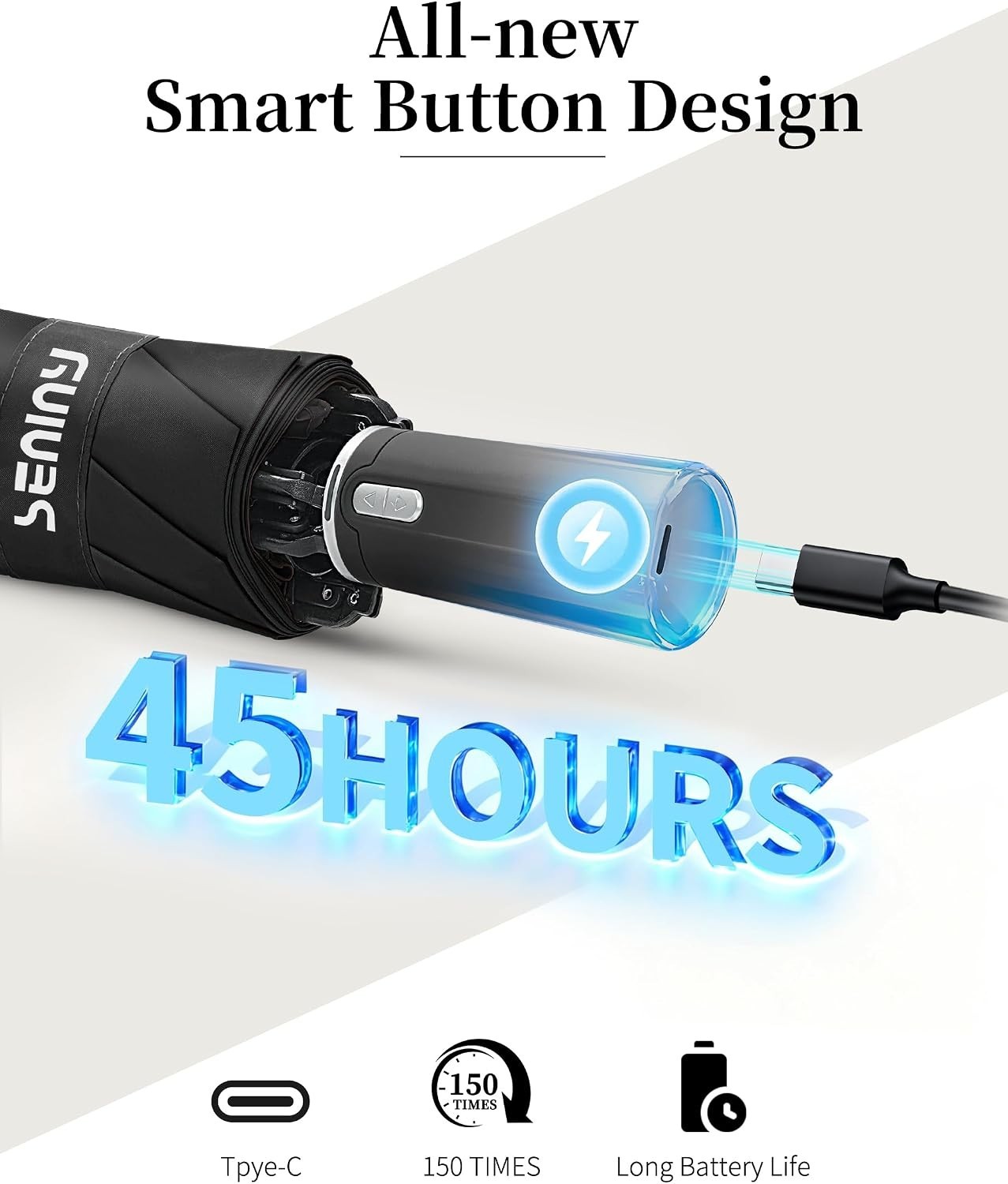 Electric Travel Umbrella Rechargeable Auto Open Close Windproof - Compact
