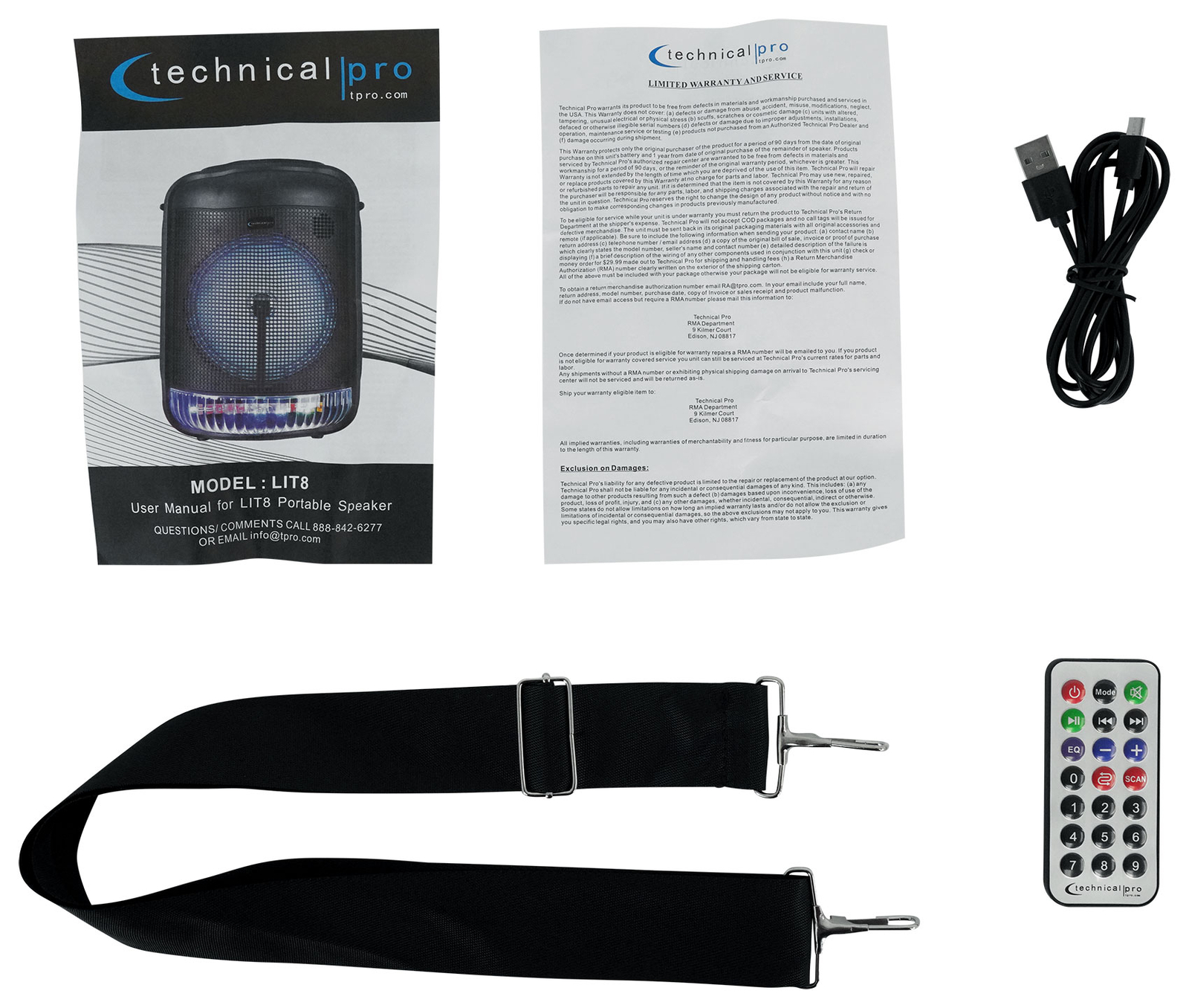 Technical Pro LIT8 Portable Bluetooth Karaoke Machine System w LED+Tablet Stand
