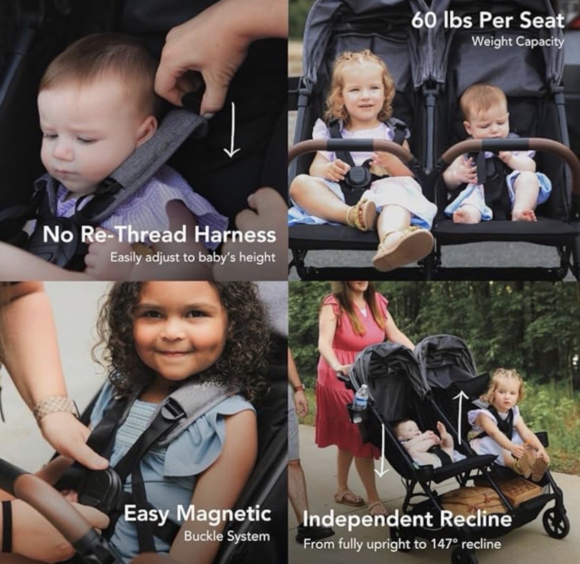 Strolee V2 Double Lightweight Stroller Black Adjustable Handles Compact Fold New
