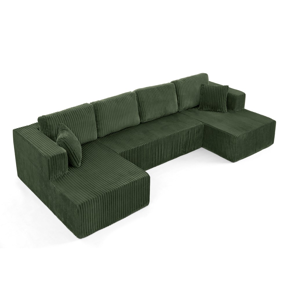 Green Corduroy Modern Sectional Sofa Sleeper 5-Seater Couch
