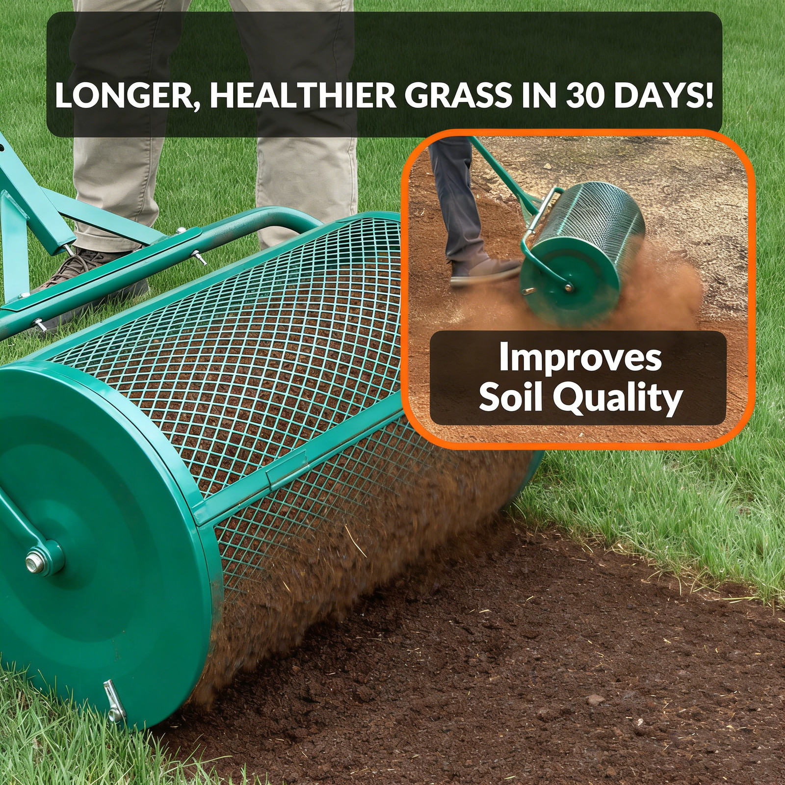 24 Inch Compost Peat Moss Spreader Roller Dressing Lawn and Garden Spreader