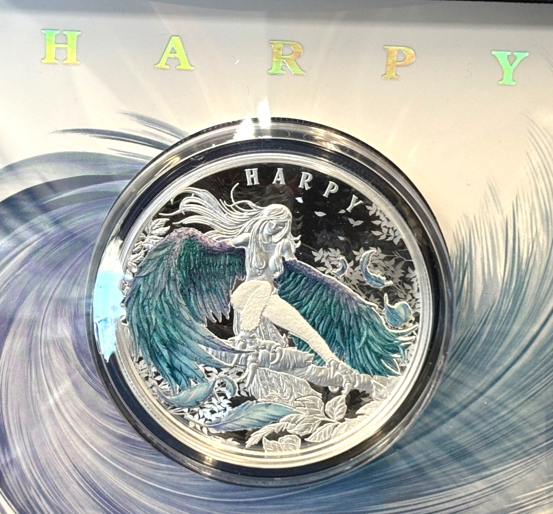 2023 Niue 1 Oz. Silver Proof Haunting Harpy Colorized OGP 500 Minted