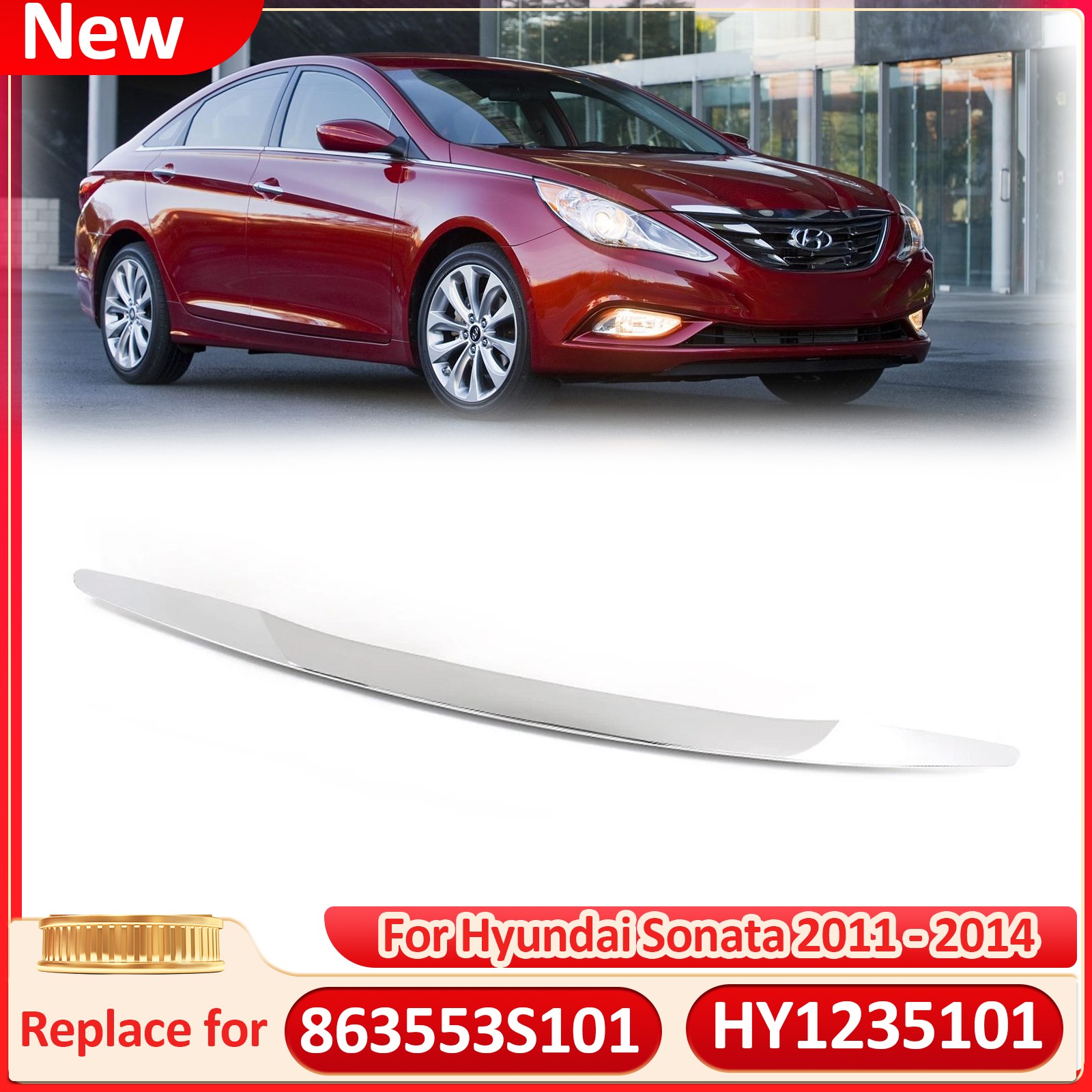 Fit For 2011-2013 Hyundai Sonata ABS Moulding Chrome Hood Molding Trim HY1235101
